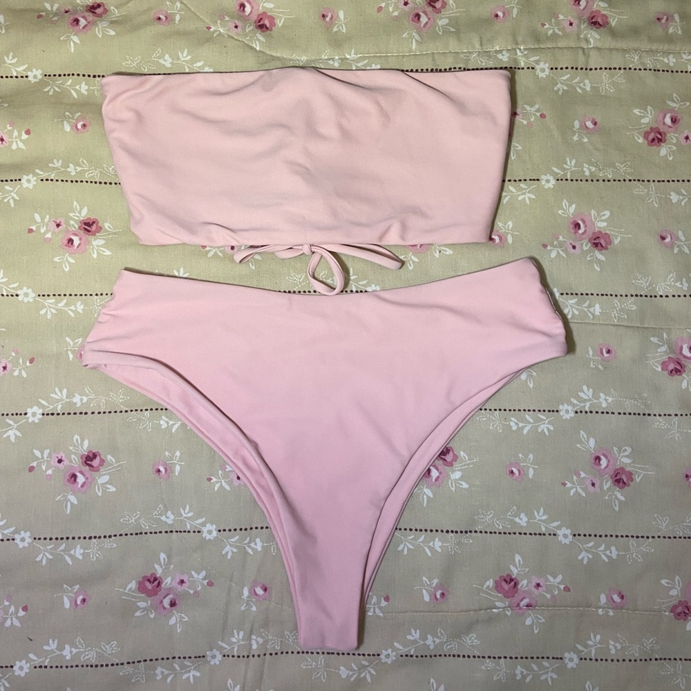 High-Waisted Pink Strapless Bathing Suit